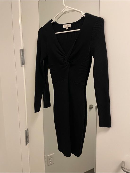 Full Circle Trends Dresses & Skirts - Black Long Sleeve Twist-Front Ribbed sweater Dress